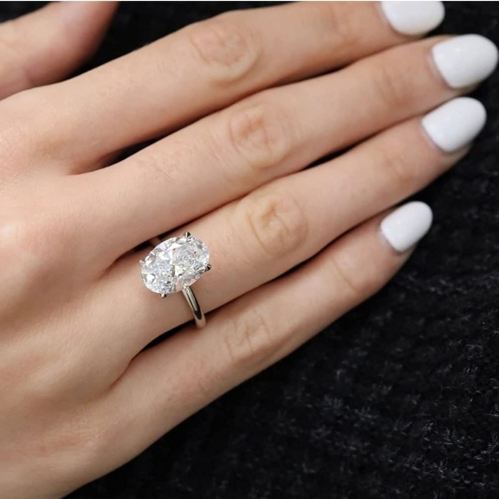 18k White Gold 3.5ct Oval Cut Diamond 925 Engagement Wedding Ring Anniversary